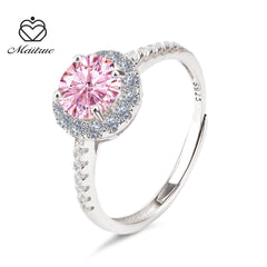 D Color VVS1 Moissanite Adjustable Ring – 925 Sterling Silver - Pink - YB Serial