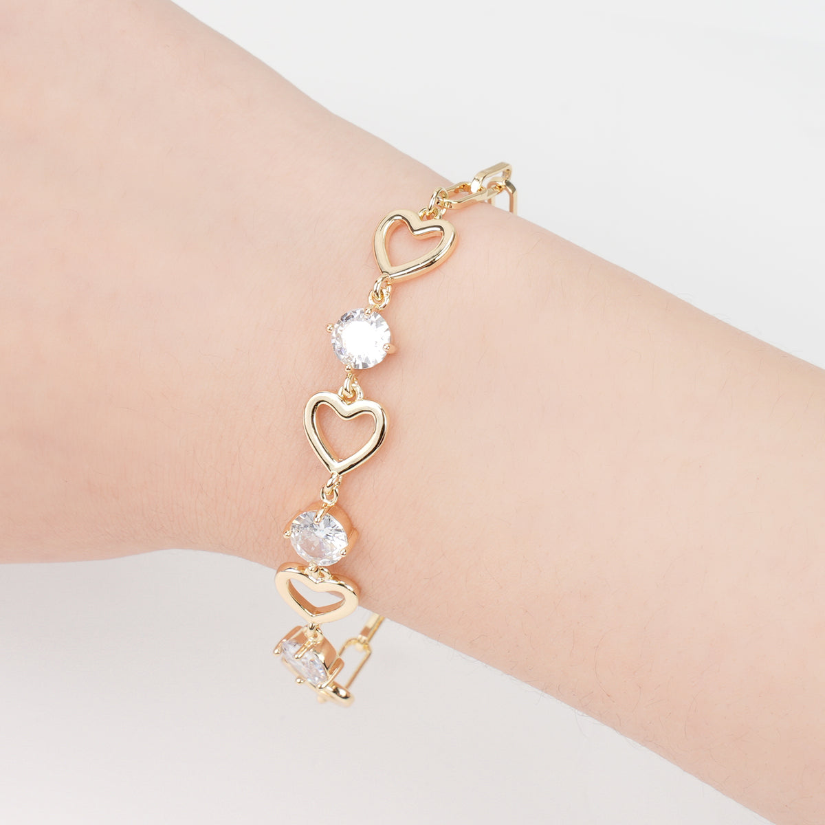 14K Gold Heart Zirconia Bracelet – Adjustable, Hypoallergenic, Sparkling Gift for Her - AX1