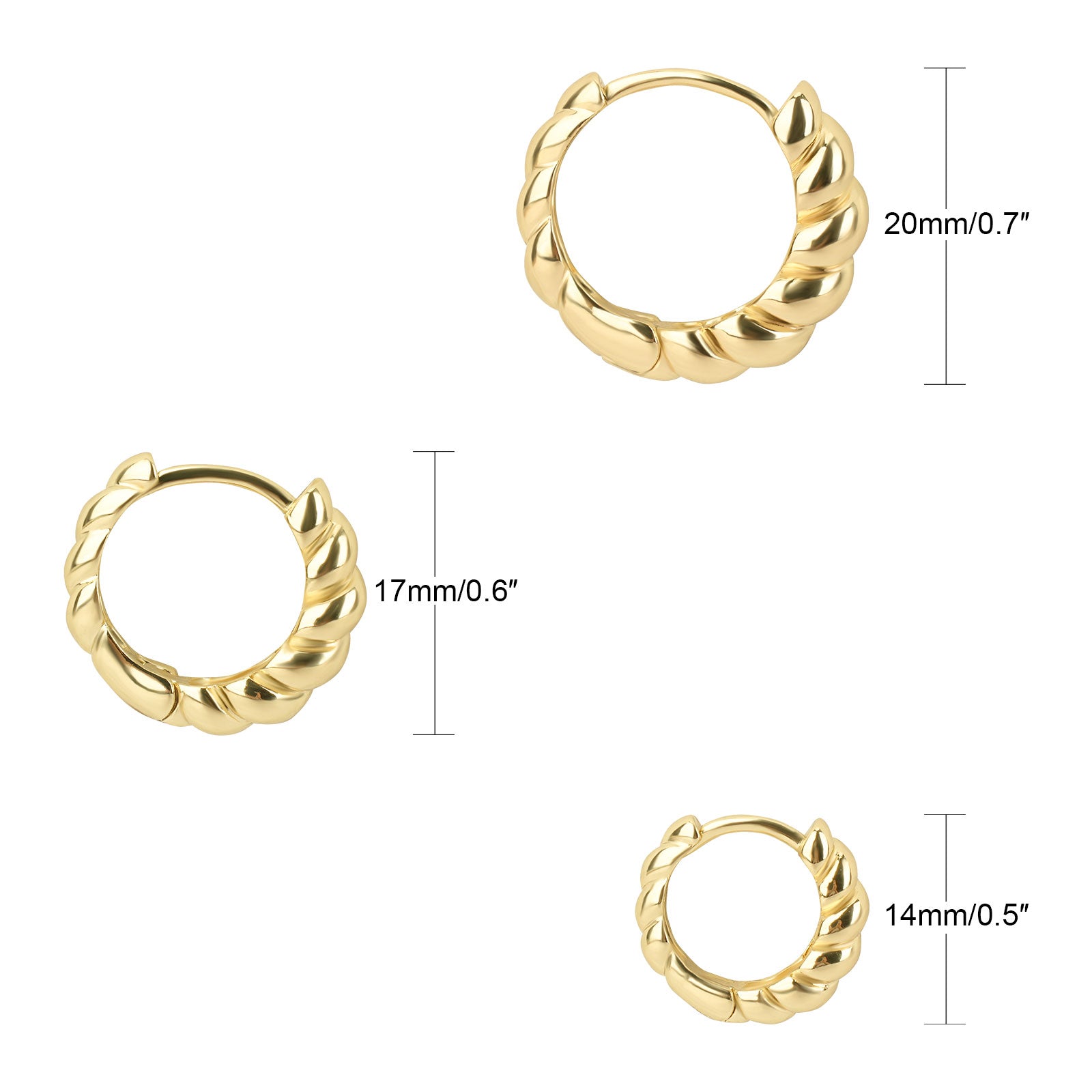 14K Gold Plated Hoop Earrings Set - 3 Sizes (14/17/20mm) Hypoallergenic, Tarnish Resistant & Stackable for Daily Luxury - TZ2